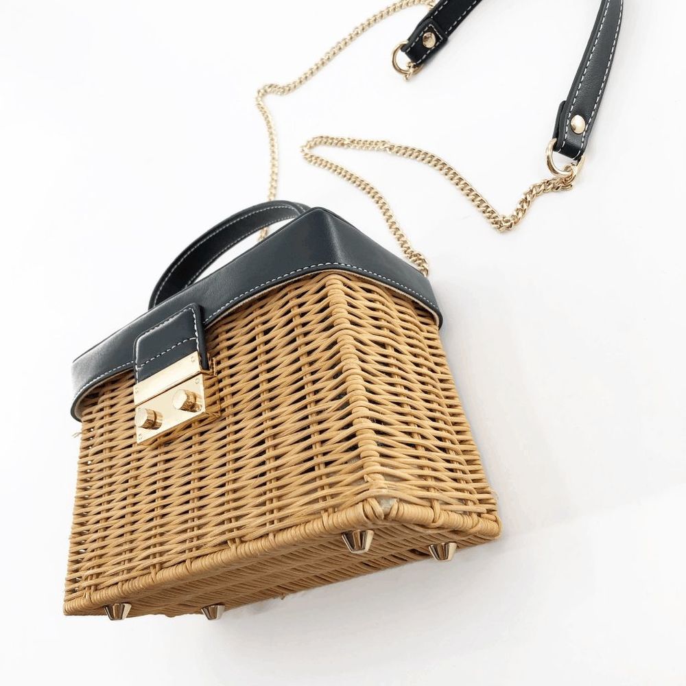 Zara Women's Brown Chain Woven Square Crossbody Bag Small - Picture 8 of 9